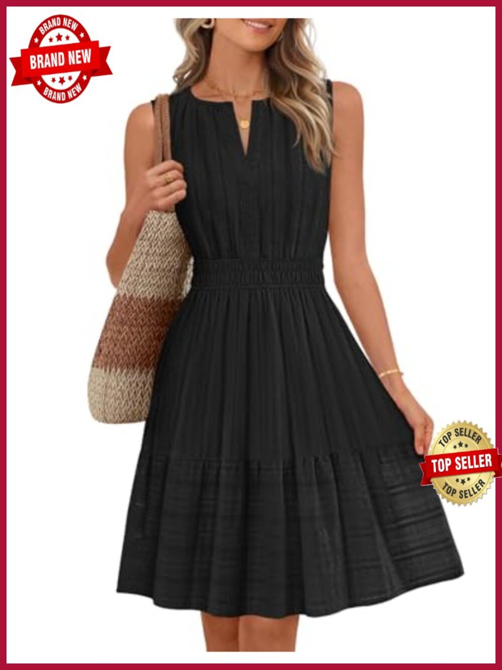 Women Sleeveless A-line Cotton Linen Mini Sundress with Pockets